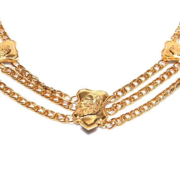 Vintage Lucien Piccard Goldtone Lion Shield 3 strand chunky necklace - Picture 2 of 7